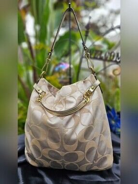 Coach F15679 Signature Optic Soho Hobo Bag Champagne Gold Sateen Jacquard